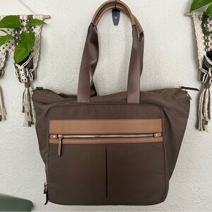 Brown Tote Bag with Tan Accents